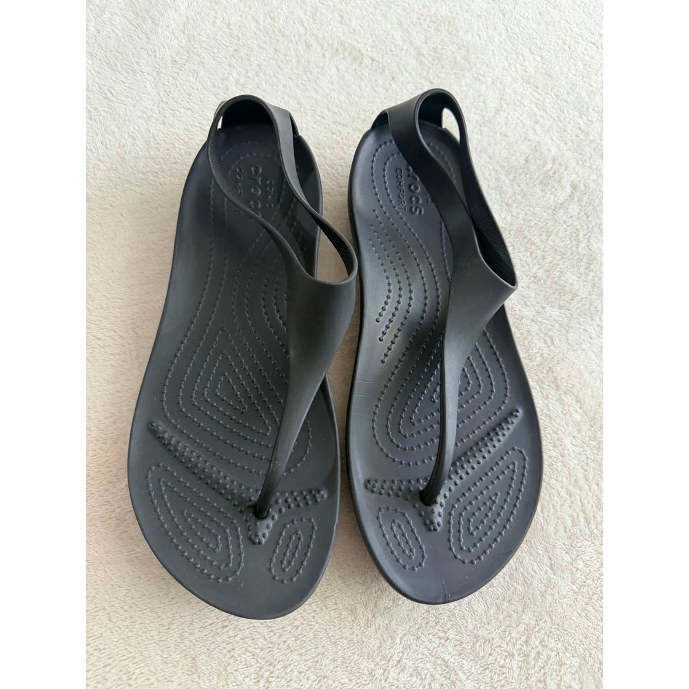 Crocs Womens 9 Black Sexi Flip Sandals Thong Slingback Comfort 205468